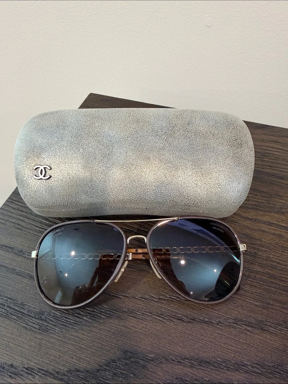 CHANEL Aviator Sunglasses in Silver with Dark Gradient Lenses